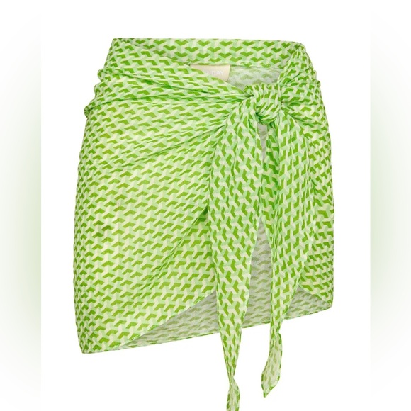 Monday Swimwear South Beach Sarong coverup bikini skirt Cypress Geo green linen - Picture 1 of 4